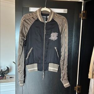 Da-Nang Black and Gray Silk Bomber Jacket
